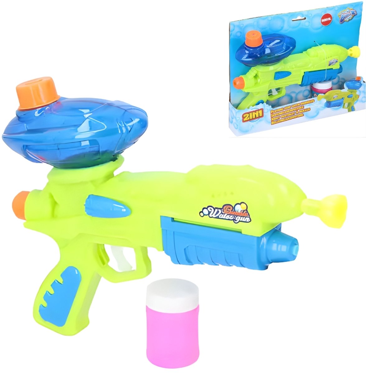 Eddy Toys bellenblaaspistool met bellenblaas - inclusief 50ml navulling - geschikt voor jongens en meisjes vanaf 3 jaar - kunststof - blauw en groen - 27,5 x 20 x 7,5 cm - 2 jaar garantie
