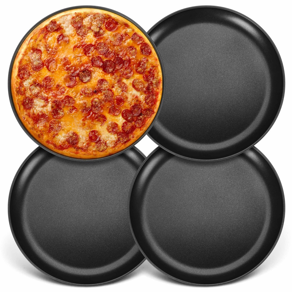 Solidchoice - Set van 4 RVS Pizza Platen met Antiaanbaklaag (Diameter 26 cm)