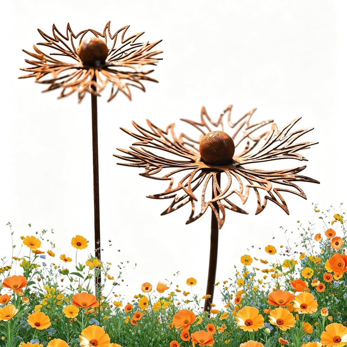 Namajunas - 2-stuks Korenbloem metalen vloerkan - 30x15cm - Bloemenpatroon -Tuindecoratie - Tuinstekers - voor Binnen en Buiten - Voor tuin, terras, balkon, bloempot - Inclusief Stevige Grondpin tuindecoratie