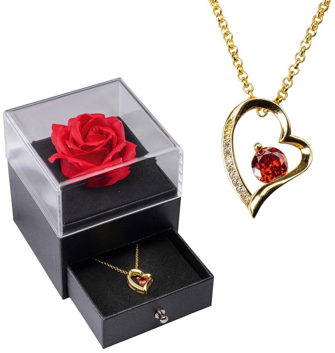 Solidchoice - Luxe Eeuwige Roos met Vergulde Halsketting in Geschenkdoos