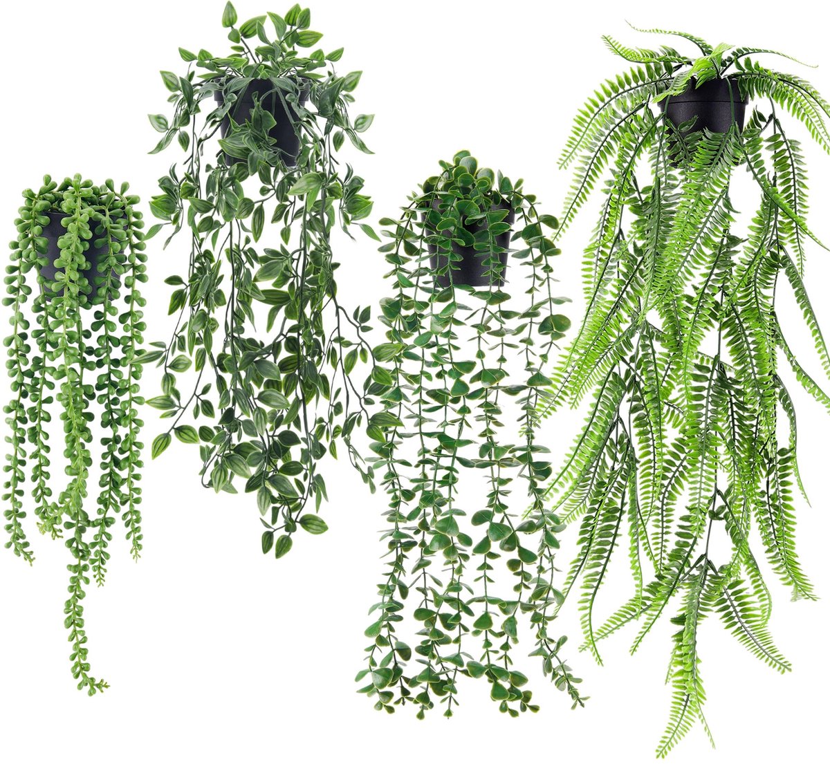 SnelShoppen - 4 Packs Kunstmatige Hangplanten Nep Planten groen voor Binnen en Buiten Decoratie - Faux Pot Planten voor Thuis, Kamer, Plank en Tuin