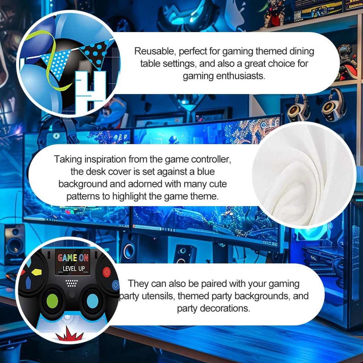 Solidchoice - Tafelkleden Set van 2 voor Videospelfeest in Blauw