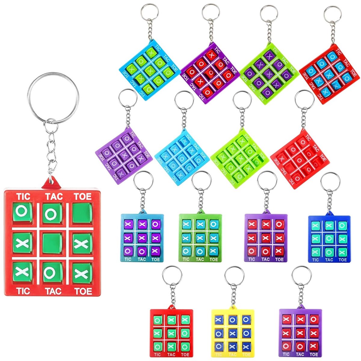 Solidchoice - Set van 16 Tic Toe Tac Sleutelhangers in Assorti Kleuren