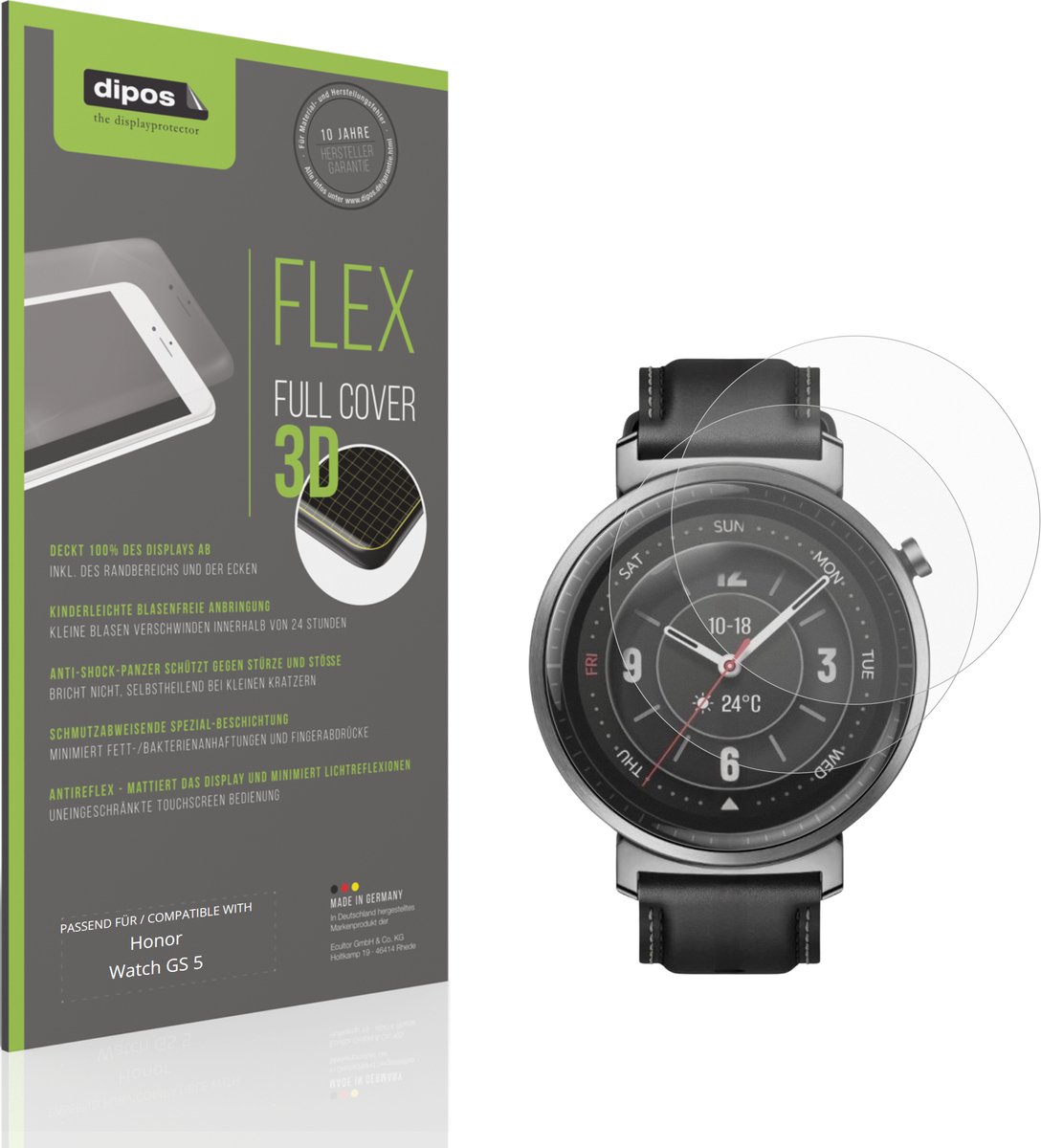 dipos FLEX – 2x Matte Screenprotector geschikt voor Honor Watch GS 5 | Volledige Schermbescherming | Case-Friendly