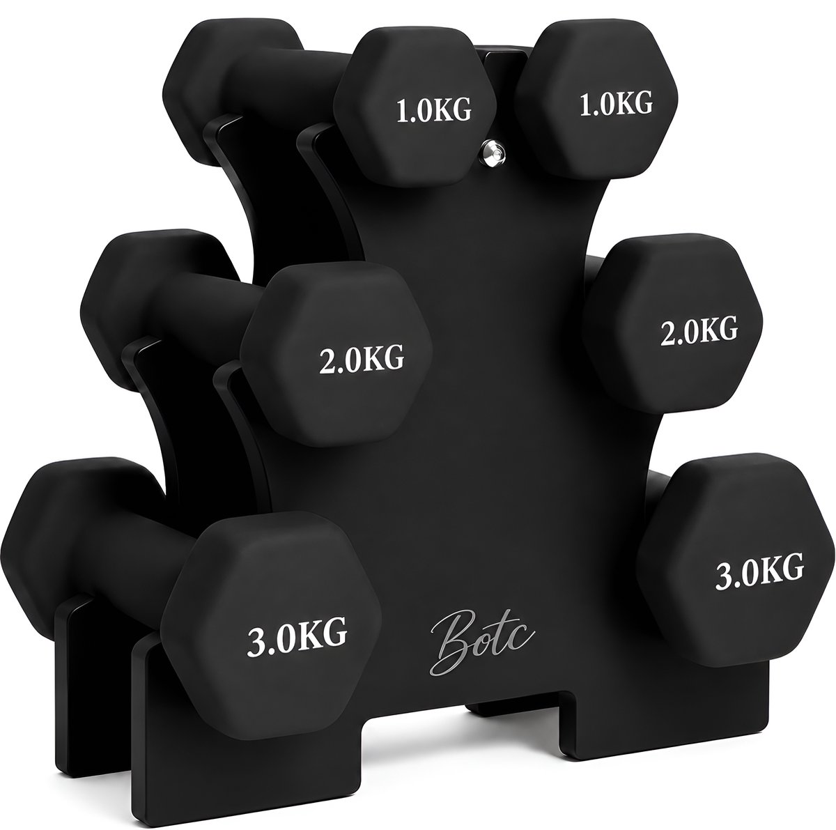 BOTC Dumbbellset - Halterset - Dumbells - Gietijzer - 1/2/3 kg - Zwart