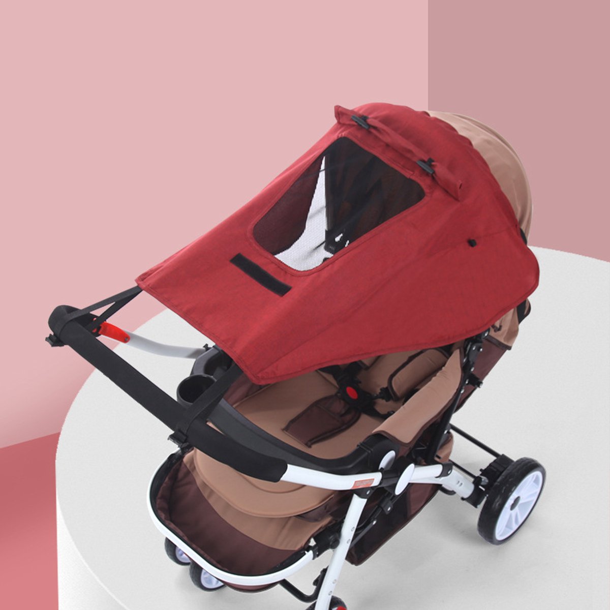 Universele kinderwagenzonneklep voor kinderwagens, universele zonnescherm voor kinderwagens, zonnehoes voor kinderwagens, zonwering voor kinderwagens, uv-bestendig, waterdicht,rood