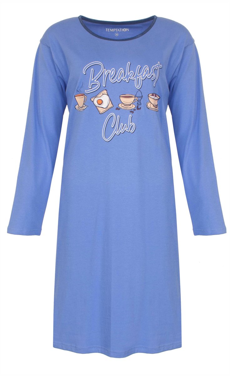Temptation Dames Nachthemd - Bigshirt - Blauw - Maat L