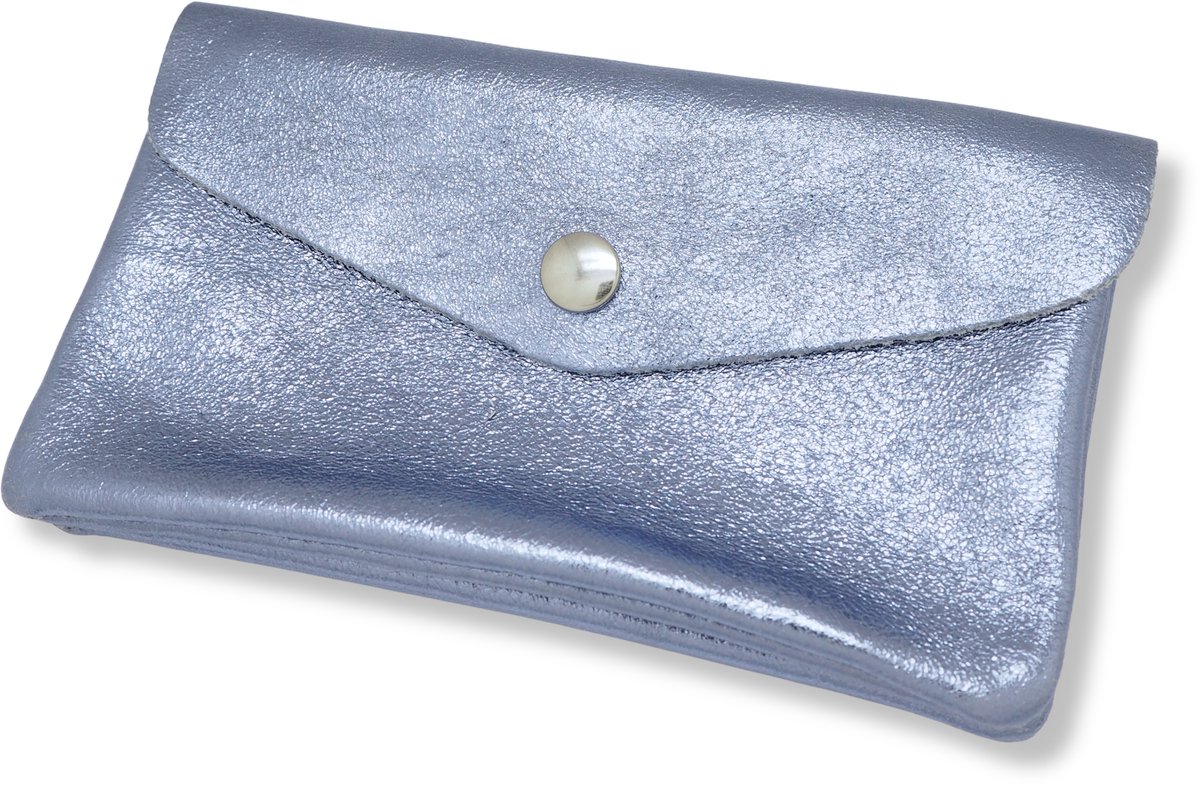 Bijoutheek Portemonnee Leer Italiaans Groot Metallic Violet