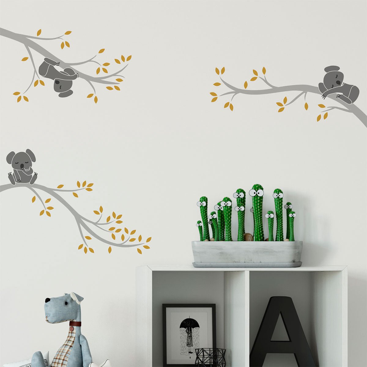 Ambiance Sticker Muurstickers - Schattige koala's op takken - Transparante achtergrond - 80x120cm Multi color
