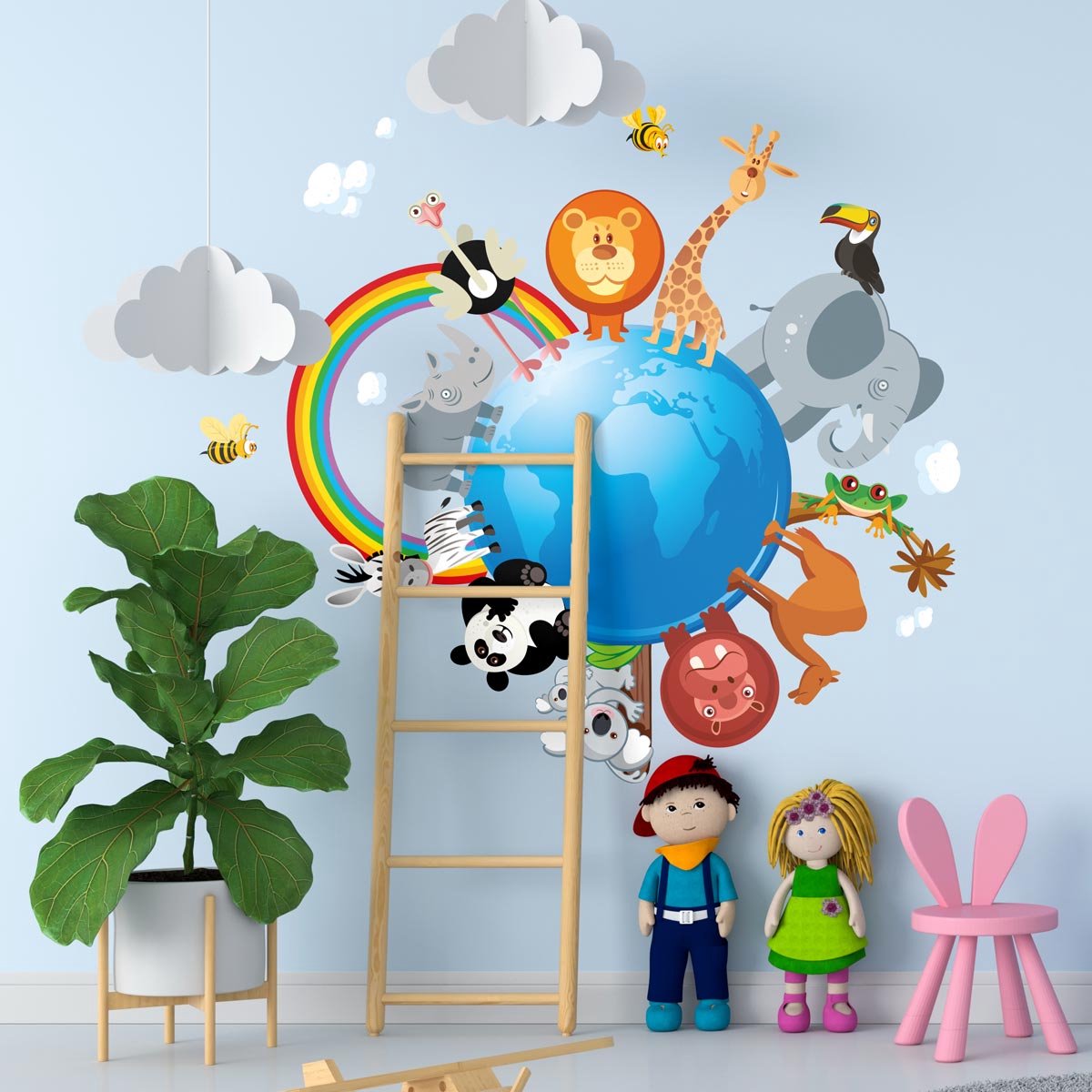 Ambiance Sticker Muurstickers - Dieren van over de hele wereld - Zelfklevende stickers - 180x120cm Multi color