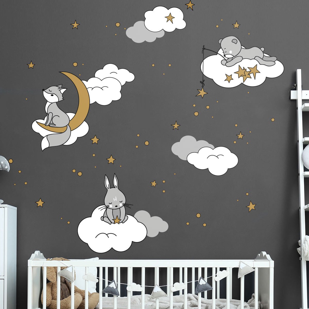 Ambiance Sticker Muurstickers - Dromerige dieren onder de sterren - Zelfklevende stickers - 120x80cm Multi color