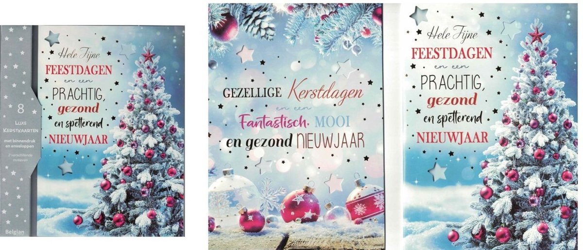 Wenskaarten - kerstkaart - set van 8 - 8 luxe kerstkaarten - 2 x 4 luxe kerstkaarten met envelop