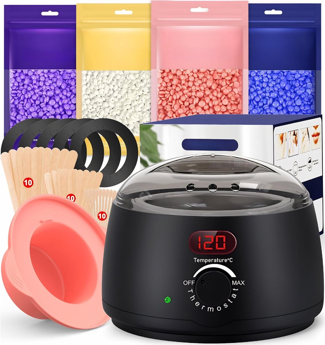 Ploutos® Wax Apparaat - Complete Wax Set met Elektrische Waxverwarmer - Professionele Wax Kit voor Ontharen - Zwart - 21cm x 21cm x 16cm