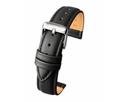 Horlogeband-Horlogebandje-20mm-Zwart-Echt leder-Gevuld-leer-Zacht-Soepel-Glad-Gestikt-Stalen Gesp-20 mm