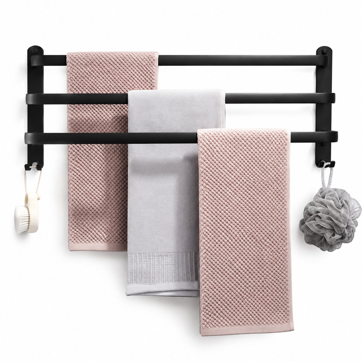 Reky Handdoekenrek - Handdoeken - Handdoekhouders - Handdoekenrek badkamer - Aluminium - 3 verdiepingen - 60 cm - Zwart