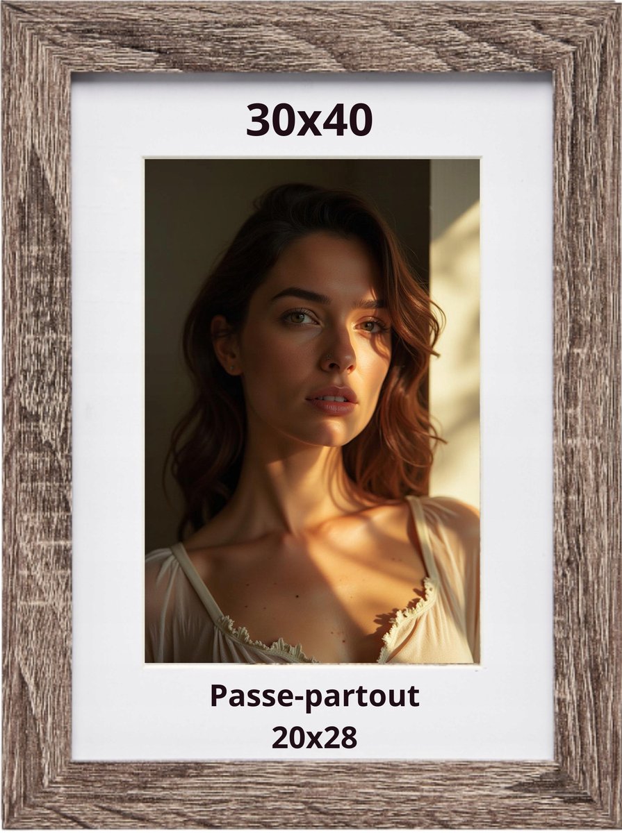 Merkloze Fotolijst 30x40 cm met Passe-partout 20x28 cm - Grijsbruin