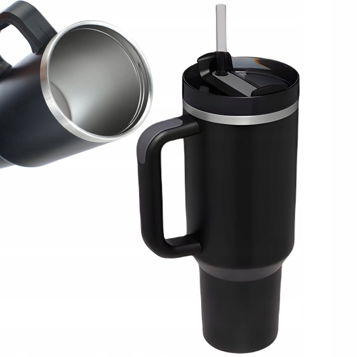 Grote Thermosbeker met Handvat 1L RVS Zwart