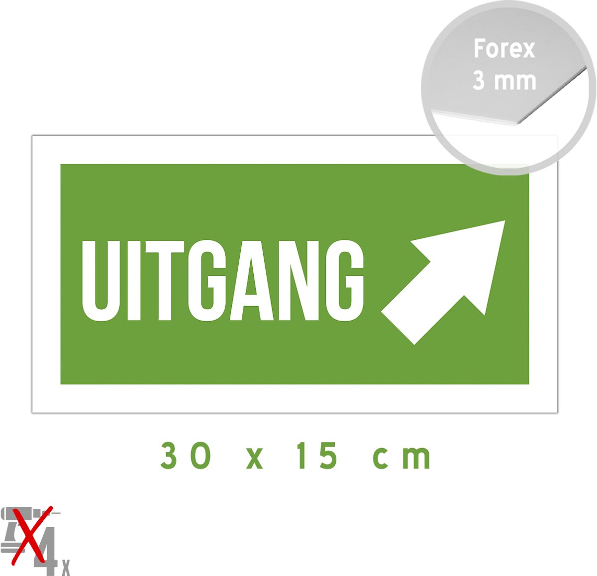 Pictogram/ bord | "Uitgang (rechtsboven)" | 30 x 15 cm | Sortie | Exit | Aanwijzer rechts | Openbaar gebouw | Wegwijs | Brandvertragend | Groen | 1 stuk