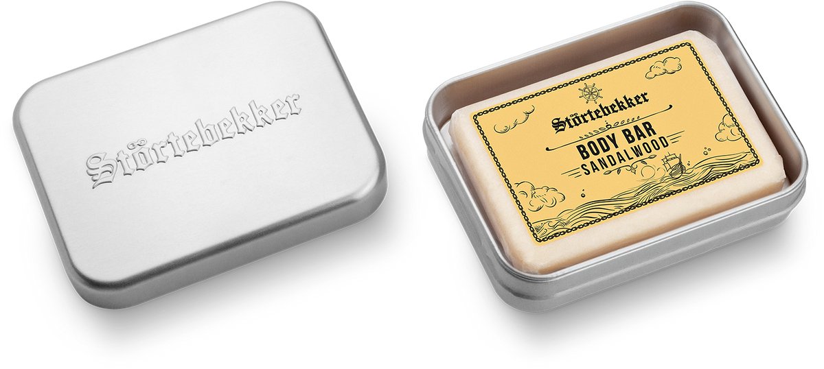 Störtebekker® Body Bar & Zeepdoos XL Set Sandelhout - Douche Set Heren met Warme, Houtige Geur - Vaste Douchezeep in Aluminium Zeepdoos - Vegan & Zonder Microplastics - Handgemaakt in Nederland
