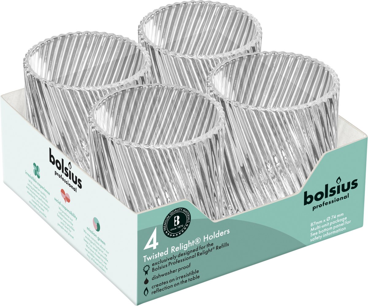 Bolsius Professional - Kaarshouder Relight - Transparant - Gedraaid Glas - 4 Stuks