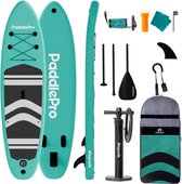 Mintgroene PaddlePro SUP plank, 320x81cm, met PEDDEL, pomp, vin, draagtas en toebehoren.