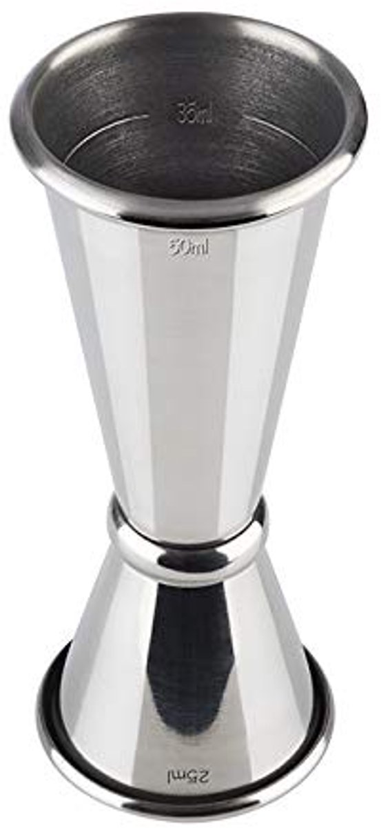 Buddy´s Bar - Dubbele maatbeker jigger - Barmaat 2,5 cl en 5 cl - Gepolijst rvs - Vaatwasmachinebestendig