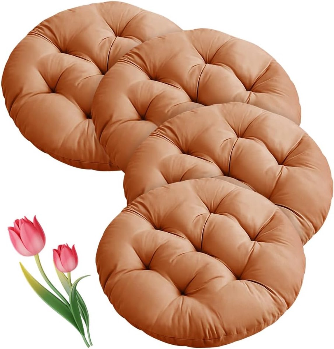 Seat Cushion, Round 40 cm, 4 Pieces, Floor Cushion, Round Seat Cushion, Chair Cushion Cover for Living Room, Dining - ShopVlot