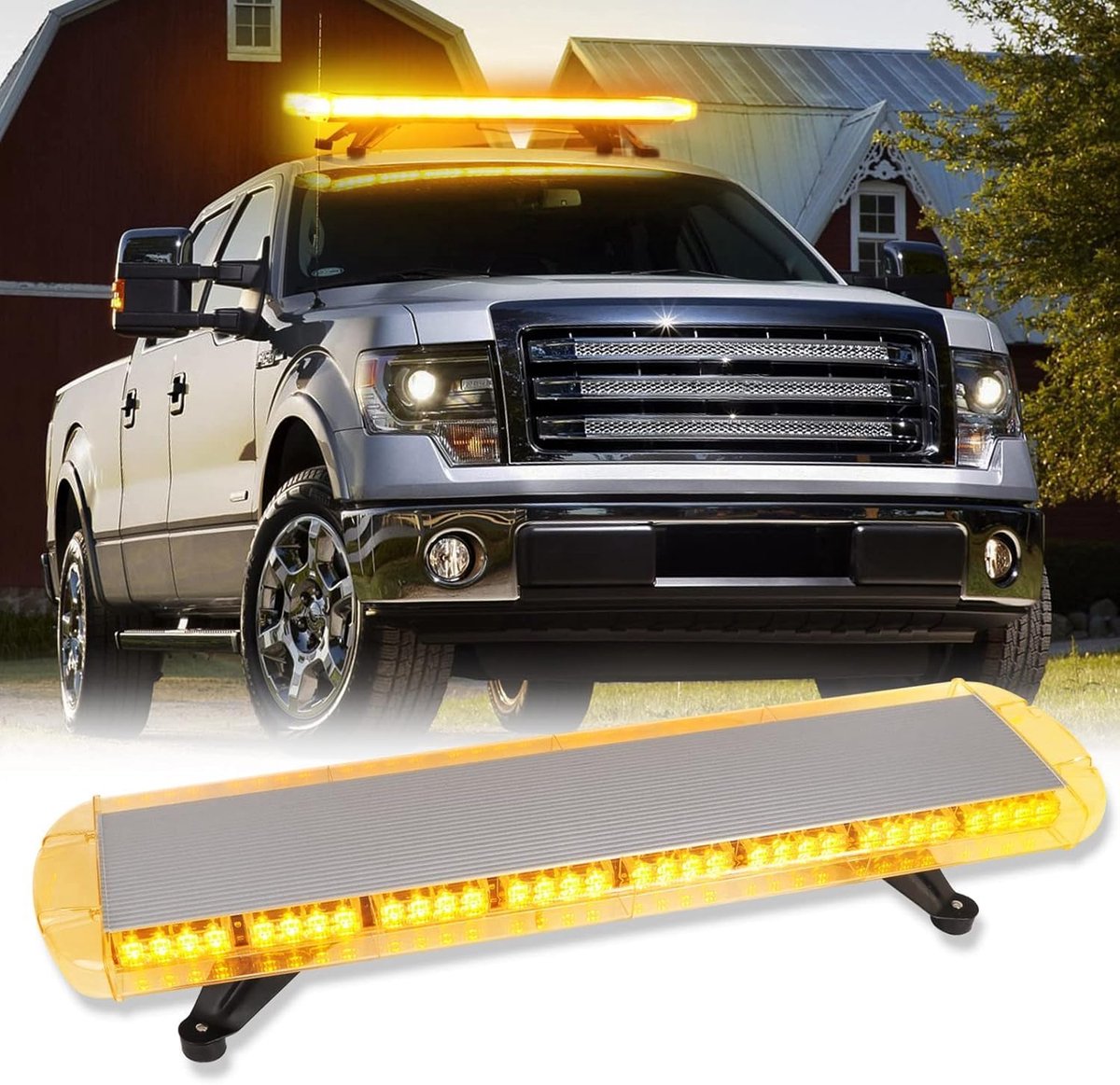 LED Beacon Beam 38 Inch 72 LED Orange 12-24V IP65 15 Flashing Modes Strobe Warning Lamp Truck Roadside Assistance - ShopVlot