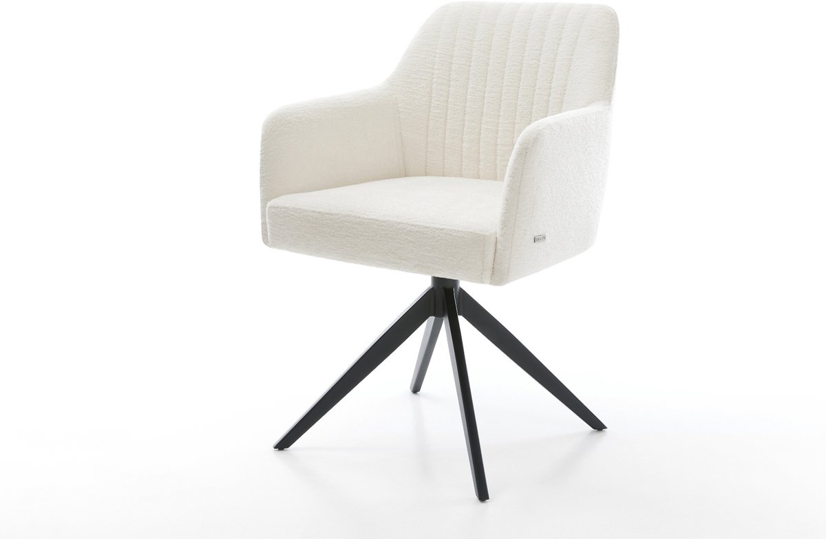 Eetkamerstoel Greg-Flex kruisframe breed zwart bouclé zacht beige 360° draaibaar rocker-functie pocketveer kern