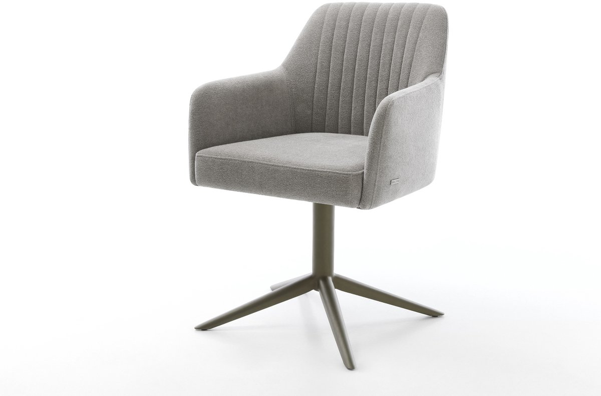 Eetkamerstoel Greg-Flex kruispoot afwerking met titanium zachte stof met structuur grijs 360° draaibaar rocker-functie pocketveer kern