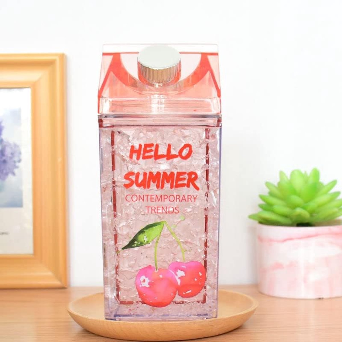 Reisbeker met rietje waterfles Sport Frosty Mokken Vriezer Glazen Karton Drinkbeker (roze kers, 400 ml) - ShopVlot