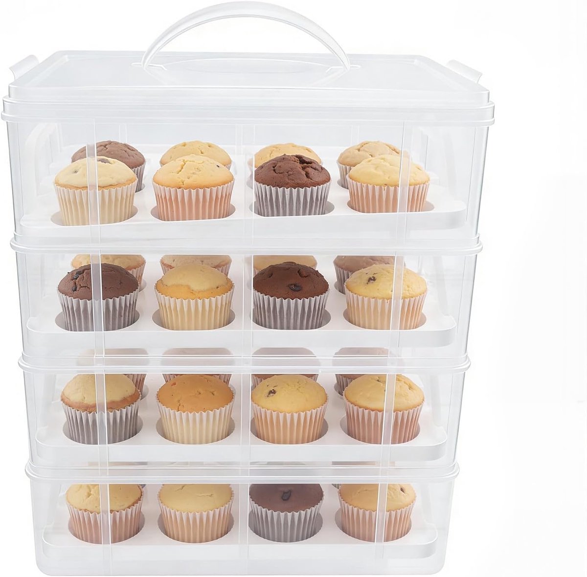 4-laagse cupcake-drager voor 48 cupcakes, cupcake-houder van PP met transparante vensters en snap-sluitingen - ShopVlot