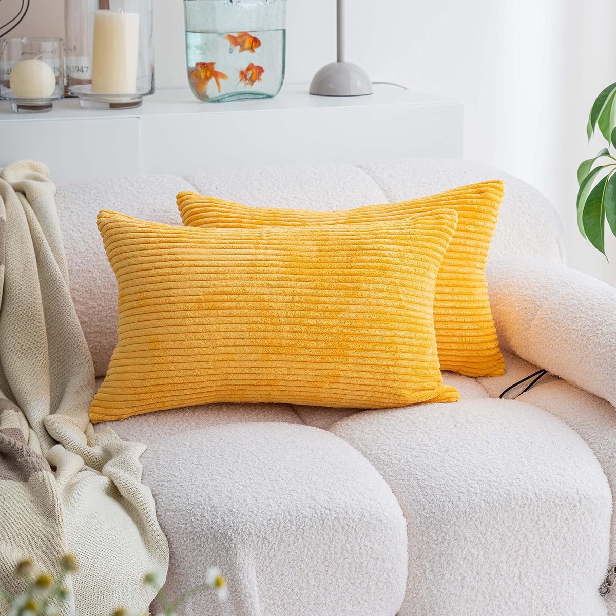 Demetex Cushion Covers 12 x 20 Set of 2 Super Soft Lumbar Cushion Cover, Decorative Striped Corduroy Cushion Covers - ShopVlot