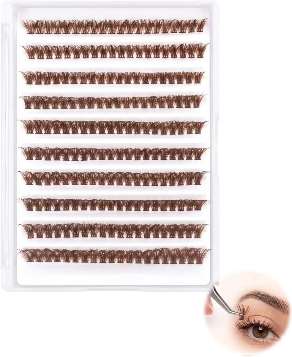 Brown Cluster Eyelashes, 200 Cluster Set, CC Circle, Instant Salon Look by Self-Application and Natural Transition for - ShopVlot