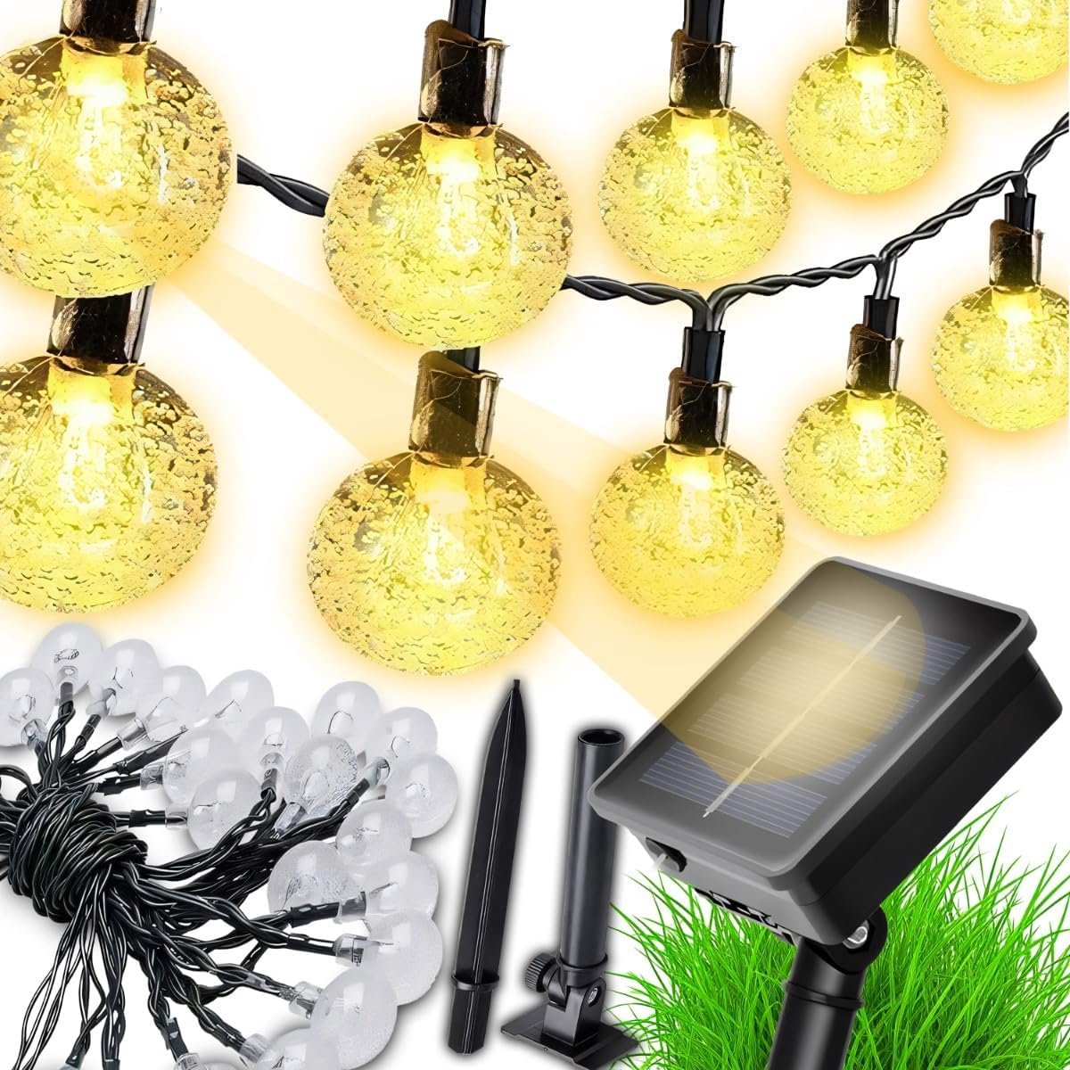 Solar Lichtketting - Decoratieve Slingers - Tuin Verlichten - Kristallen Bollen - 10 Meter - Multicolor