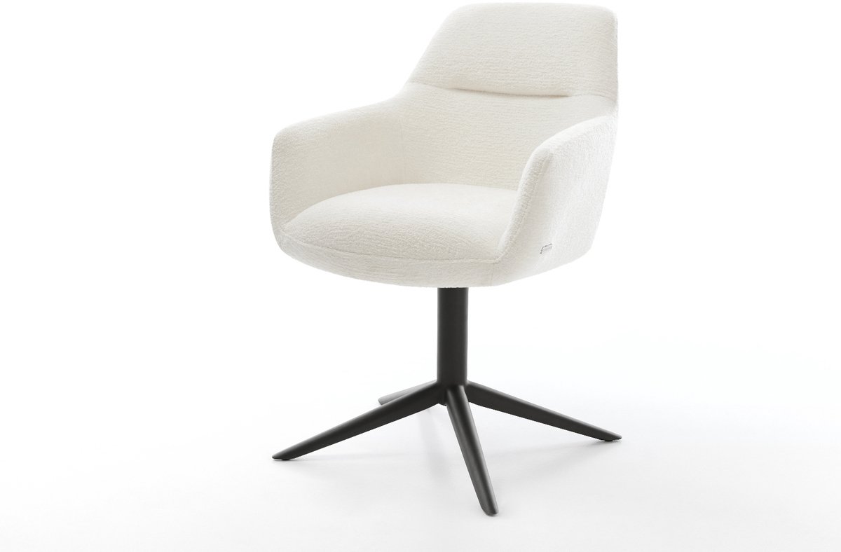 Eetkamerstoel Pejo-Flex kruispoot zwart bouclé zacht beige 360° draaibaar rocker-functie pocketveer kern