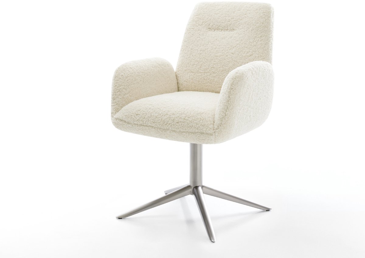 Eetkamerstoel Zoa-Flex kruispoot roestvrij staal teddy beige 360° draaibaar rocker-functie pocketveer kern