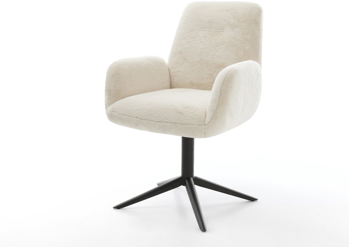 Eetkamerstoel Zoa-Flex kruispoot zwart pluchen crème-wit 360° draaibaar rocker-functie pocketveer kern