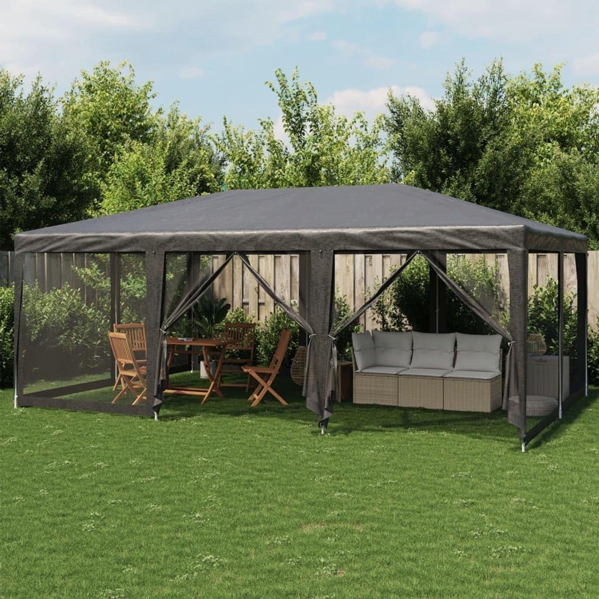 Partytent - Paviljoen Tuin - Feest Buiten - 10 Mesh Panelen - 6x4 Meter - Antraciet