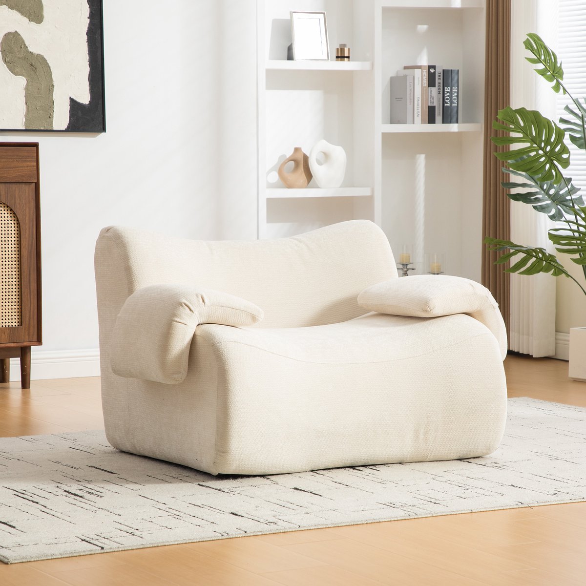 Compressiebank 120x92.5x73.5 cm - Chenille Bank Met Hoge Elastisch Schaumstof, Beige
