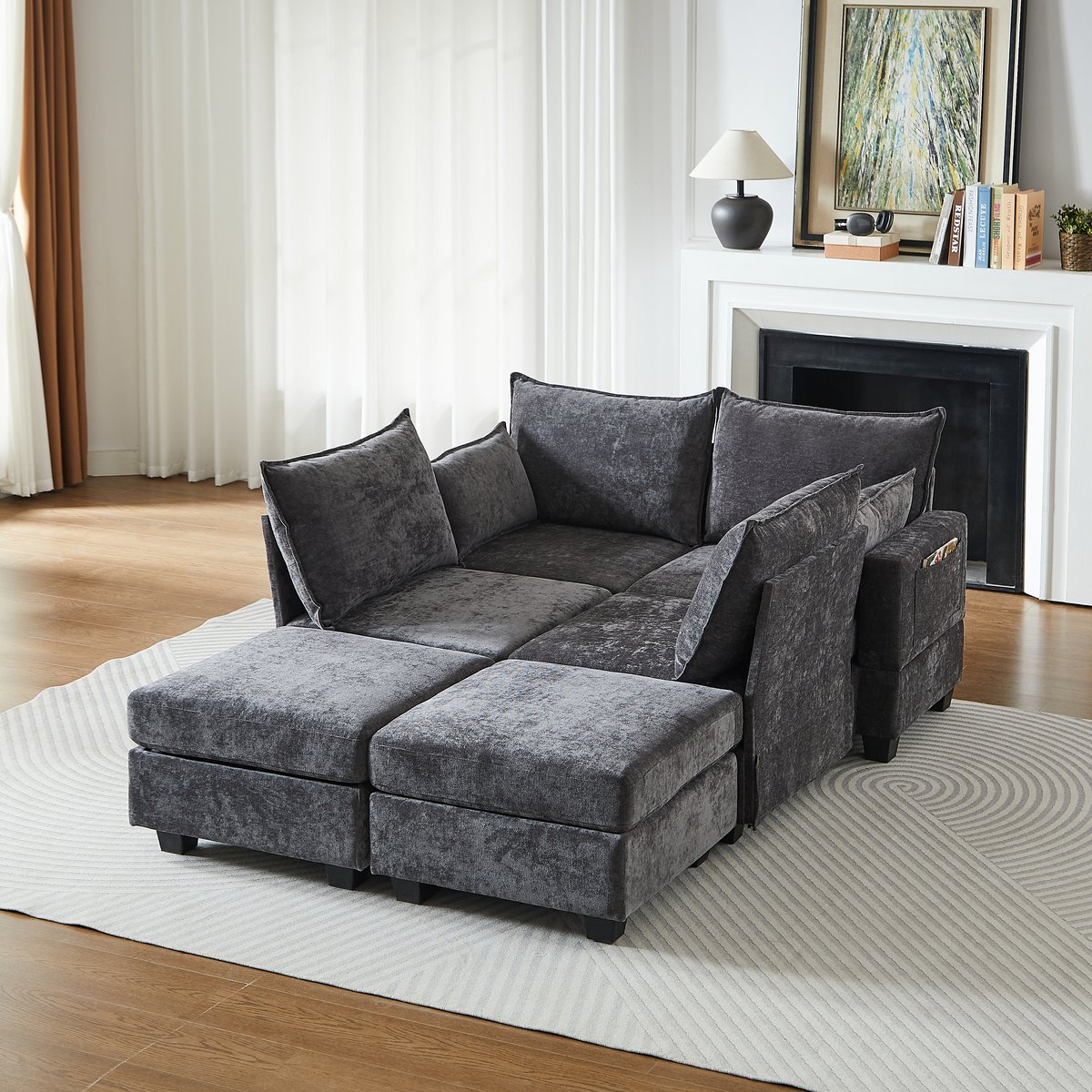 U Hoekbank Met Hocker - Modulaire Chenille Bank Met Bedfunctie En Opbergruimte