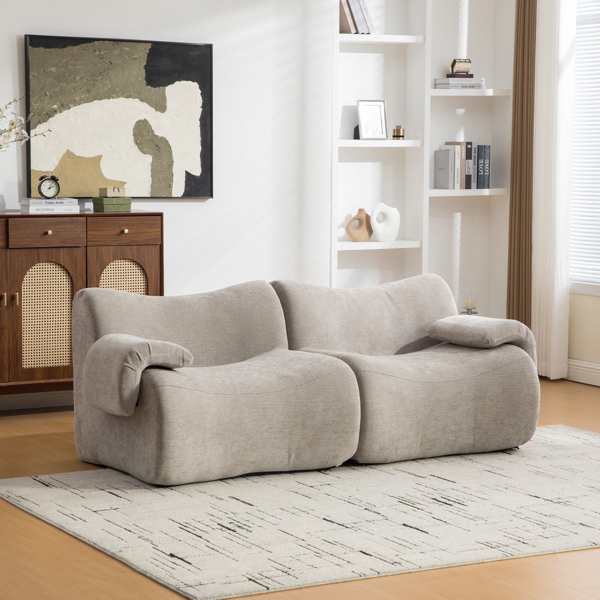Modulaire 2 Zits Bank - Chenille Lounge Sofa - Frameloze Cloud Bank Zonder Montage - Zachte Compressie Bank Met 30D Schuim - Antislip Onderkant - Huisdiervriendelijke Bank Voor Woonkamer - Grijs