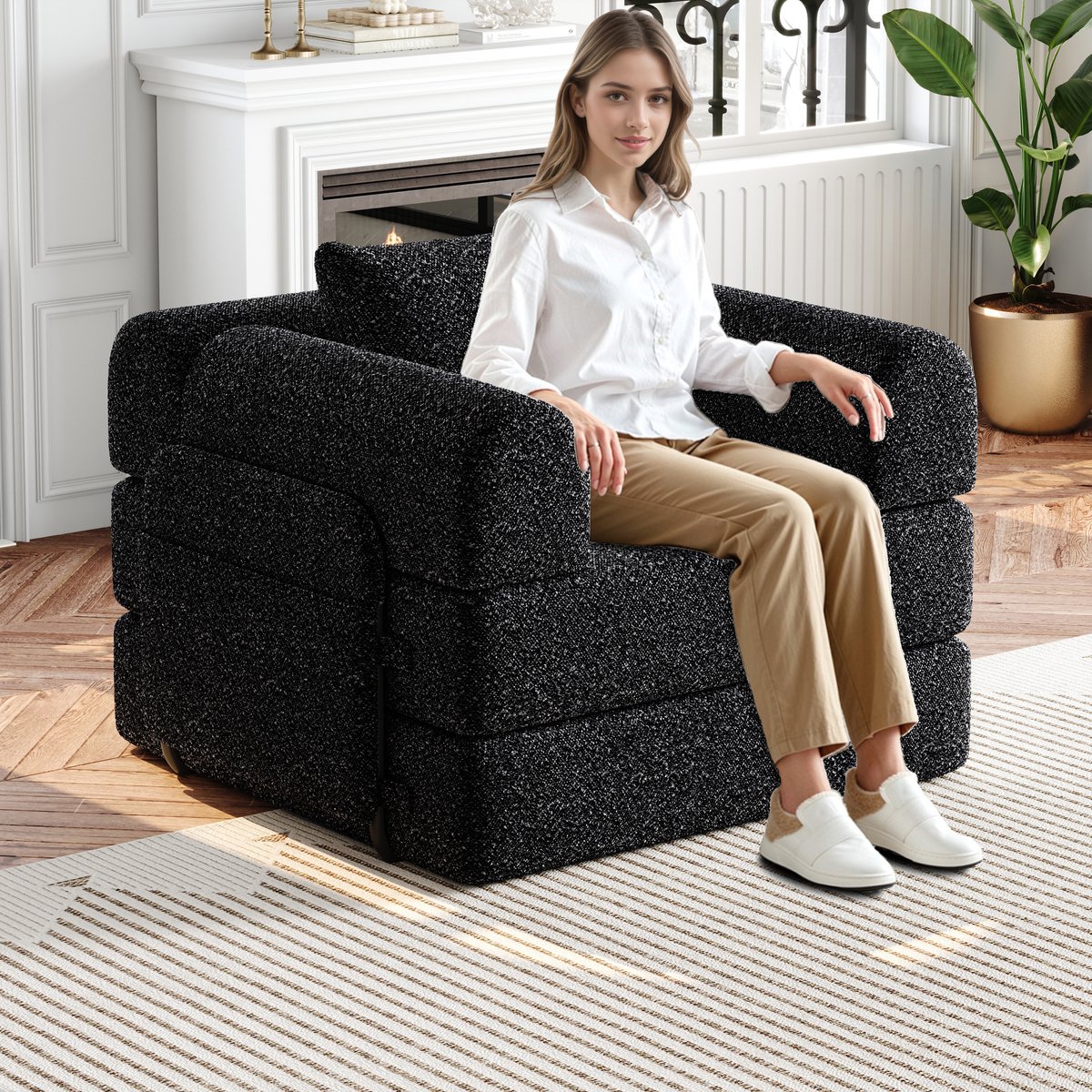 Ontwerp voor elk Woonvertrek: Chenille 2-in-1 Sofa met Staufach - 103x32x32 cm, Zwart