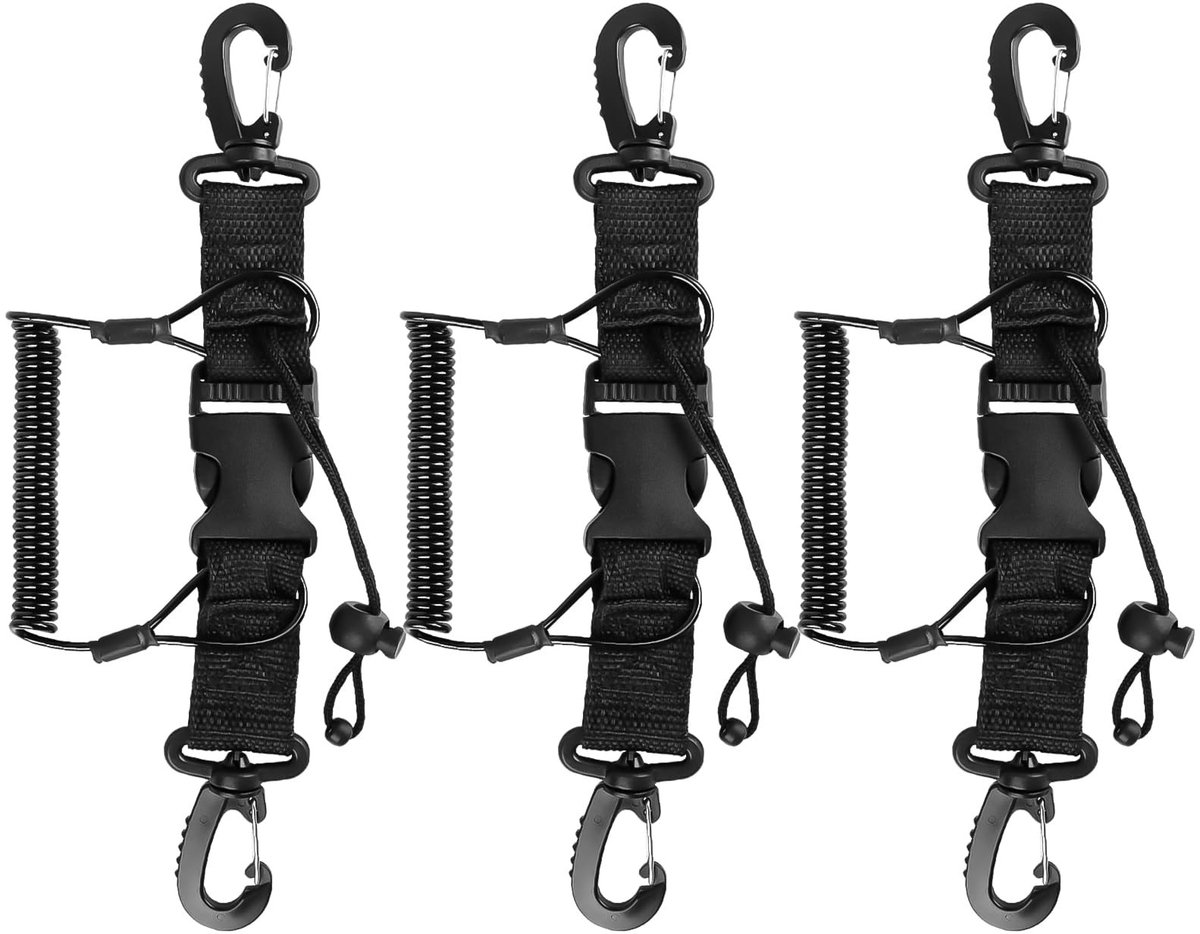 Solidchoice - 3 Stuks Spiraalkabel met Karabijnhaak voor Duiken