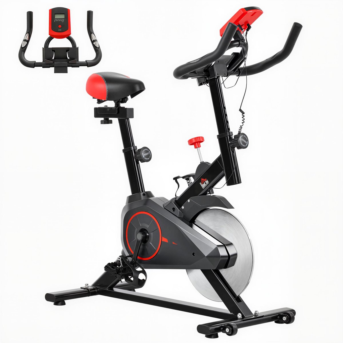 Hometrainer, fitnessfiets met hartslagmeter, LCD-display, iPad-houder, verstelbaar zadel en weerstand, fietstrainer, fitnessfiets voor thuis, indoor cardiotraining 85 x 46 x 114 cm