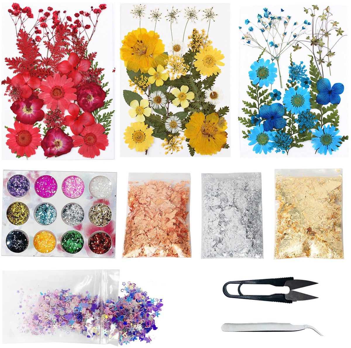 Solidchoice - 66 Stuks Natuurlijke Geperste Bloemen voor Knutselen en Decoratie