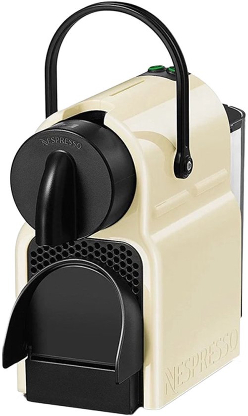 Machine à café à capsules Nespresso Inissia crème avec poignée noire, vue de dessus.