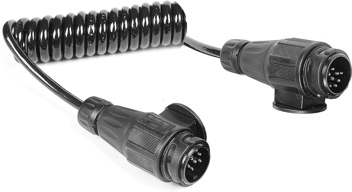 Aanhangerverlengkabel - adapter - 13-polig naar 13-polig - 1 - 8 m spiraalkabel - 8-polige aanhangerverlenging met mannelijke vrouwelijke stekker - adapter trekhaak - 13-polig naar 13-polig - CE