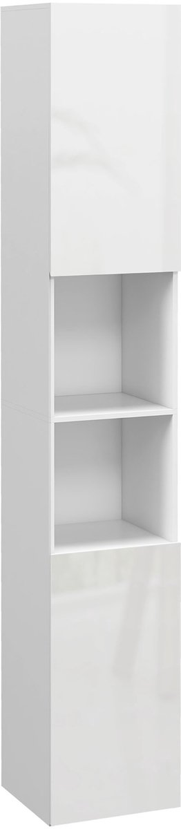 Badkamermeubel met opbergruimte en staanders – voorzien van 2 kleine kastjes, verstelbare legplanken en 2 nissen – afmetingen: breedte 35 × diepte 30 × hoogte 181,5 cm – wit