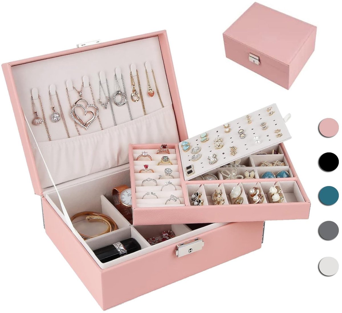 Solidchoice - 2-laags Sieraden Organizer Box voor Kettingen, Ringen, Oorbellen en Armbanden